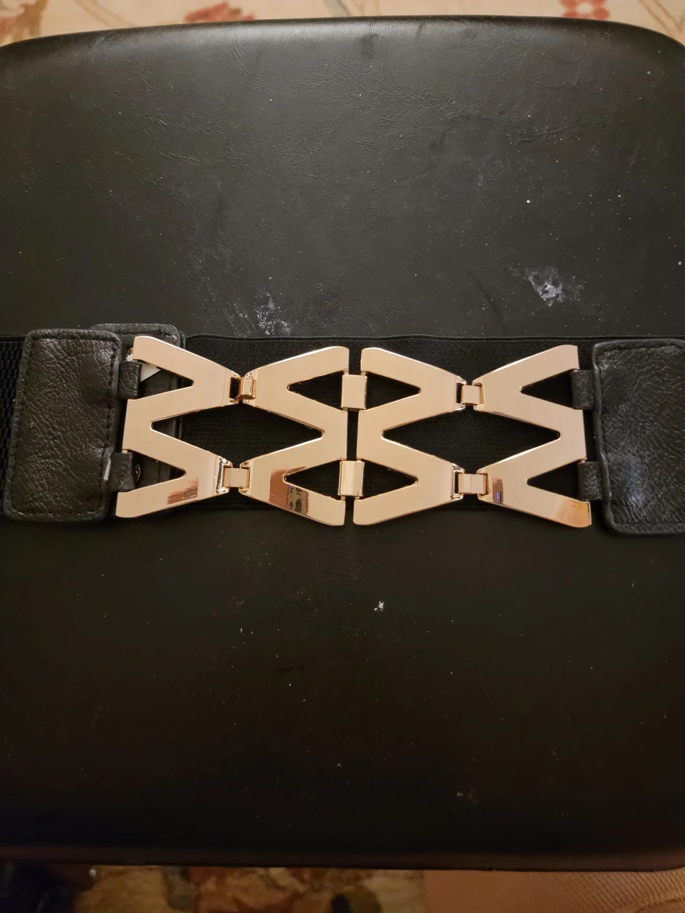 Gold Metal Accent Black Elastic Womens  Waist Belt Sz 2X